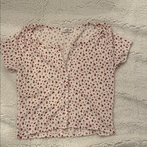 Floral Button-Up Crop Top - Red